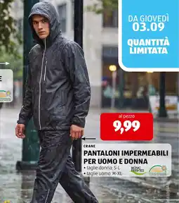 ALDI Crane Pantaloni impermeabili per uomo e donna offerta