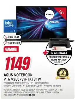 Trony ASUS NOTEBOOK V16 V3607VH-TK131W offerta