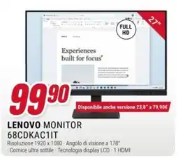 Trony Lenovo monitor 68CDKAC1IT offerta