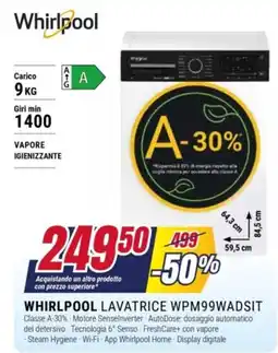 Trony Whirlpool lavatrice wpm99wadsit offerta