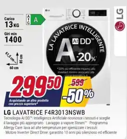 Trony LG Lavatrice F4R3013NSWB offerta