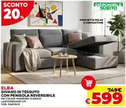 Conforama Elba divano in tessuto con penisola reversibile offerta