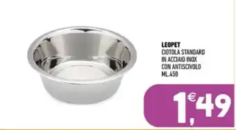 LEOPET Ciotola standard in acciaio inox con antiscivolo