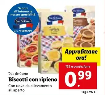 Lidl Duc de Coeur Biscotti con ripieno 125g offerta