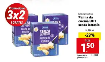 Lidl Latteria free from Panna da cucina UHT senza lattosio 3x 200ml offerta