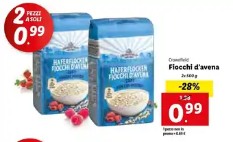Lidl Crownfield Fiocchi d'avena 2x 500g offerta