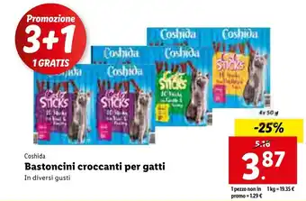 Lidl Coshida Bastoncini croccanti per gatti 4x 50g offerta