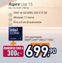 Unieuro Aspire Lite 15 offerta