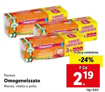 Lidl Plasmon Omogeneizzato 3x 80g offerta