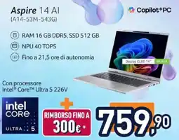 Unieuro Acer Aspire 14 AI offerta