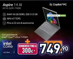 Unieuro Acer Aspire 14 AI offerta