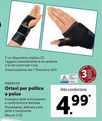 Lidl Sensiplast Ortesi per pollice o polso S-XL offerta