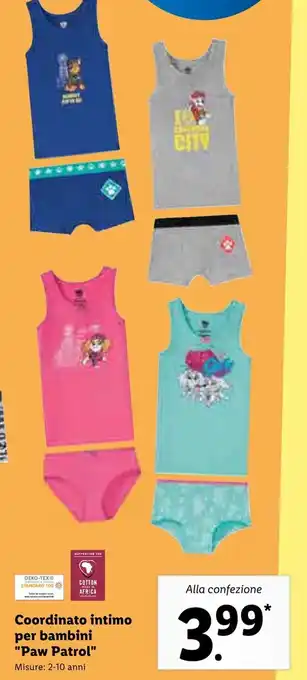 Lidl Coordinato intimo per bambini "Paw Patrol" offerta