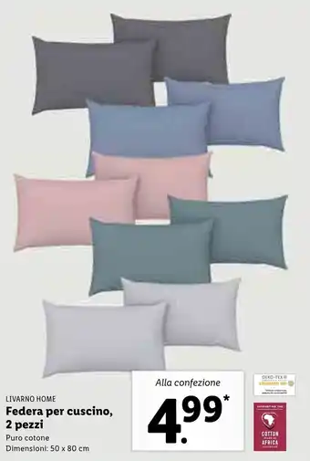 Lidl Livarno Home Federa per cuscino, 2 pezzi 50x80 cm offerta