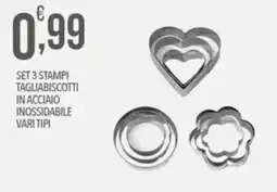 Iper Romagnolo Set 3 stampi tagliabiscotti in acciaio inossidabile offerta