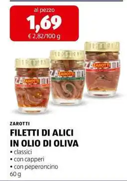 ALDI ZAROTTI FILETTI DI ALICI IN OLIO DI OLIVA offerta