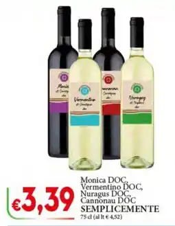 D'Italy Monica DOC, Vermentino DOC, Nuragus DOC, Cannonau DOC offerta