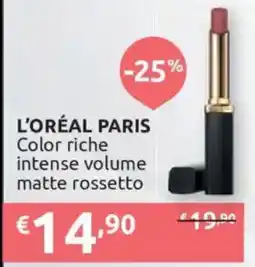 Ipersoap L'Oréal Paris Color riche intense volume matte rossetto offerta