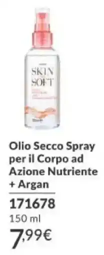 Avon Skin Soft Olio Secco Spray per il Corpo ad Azione Nutriente + Argan offerta