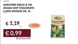 Prezzemolo e Vitale Agriform Snack & Vai Asiago Dop Stagionato e Mini Grissini offerta