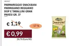 Prezzemolo e Vitale Parmareggio Snack&Vai Parmigiano Reggiano DOP e Tarallini Gran Pavesi offerta