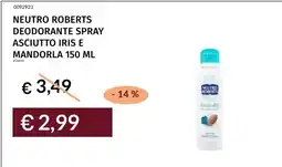 Prezzemolo e Vitale Neutro Roberts deodorante spray asciutto iris e mandorla offerta