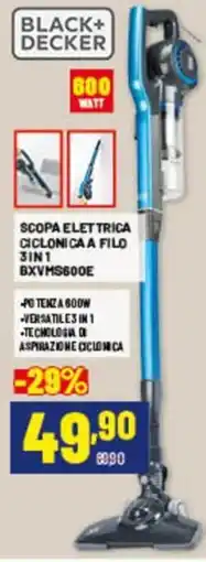 Risparmio Casa Black+Decker scopa elettrica ciclonica a filo 3 in 1 offerta