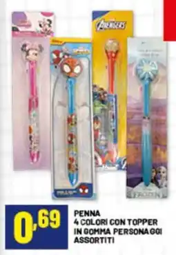 Risparmio Casa Penna 4 colori con topper in gomma personaggi assortiti offerta