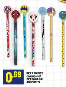 Risparmio Casa Set 2 matite con gomma personaggi assortiti offerta