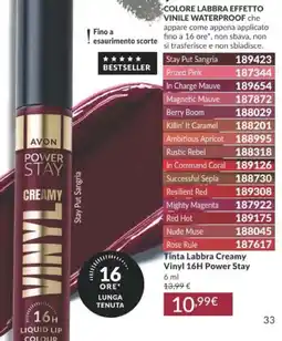 Avon Avon Tinta Labbra Creamy Vinyl 16H Power Stay offerta