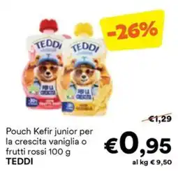 Unes Pouch Kefir junior per la crescita vaniglia o frutti rossi 100 g TEDDI offerta