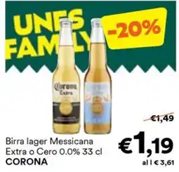 Unes Birra lager Messicana Extra o Cero 0.0% 33 cl CORONA offerta