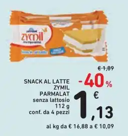Conad Superstore Snack al latte Zymil Parmalat senza lattosio offerta