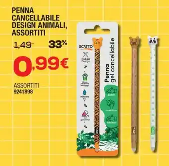 Penna cancellabile design animali assortiti