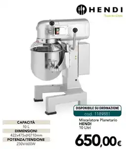 Altasfera Miscelatore Planetario HENDI 10 Litri offerta