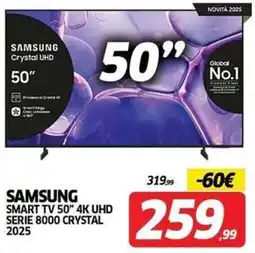 Telitaly Samsung Smart TV 50" 4K UHD Serie 8000 Crystal 2025 offerta