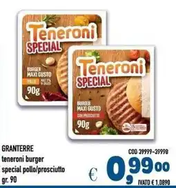 Del Prete Distribuzioni Teneroni burger special pollo/prosciutto offerta