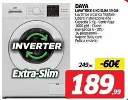 Telitaly Daya lavatrice 6 kg slim 39 cm offerta