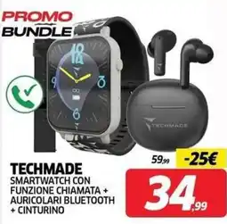 Telitaly Techmade smartwatch con funzione chiamata + auricolari bluetooth + cinturino offerta