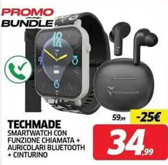 Techmade smartwatch con funzione chiamata + auricolari bluetooth + cinturino