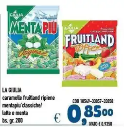 Del Prete Distribuzioni La Giulia caramelle fruitland ripiene mentapiu' classiche/latte e menta offerta