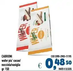 Del Prete Distribuzioni Cabrioni wafer piu' cacao/nocciola/vaniglia offerta