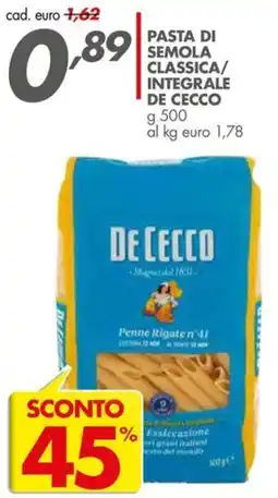 Italmark Pasta di semola classica/integrale De Cecco offerta