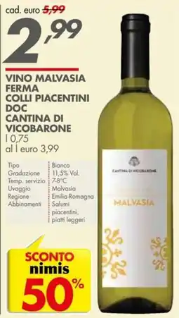 Italmark Vino Malvasia Ferma Collì Piacentini DOC Cantina di Vicobarone offerta