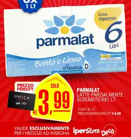 Deco Iperstore Parmalat latte parzialmente scremato offerta