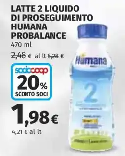 Ipercoop Latte 2 liquido di proseguimento Humana Probalance offerta