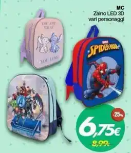 Franzy's Zaino LED 3D vari personaggi offerta