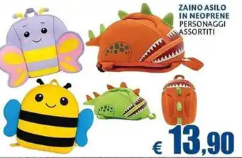 Zaino asilo in neoprene personaggi assortiti