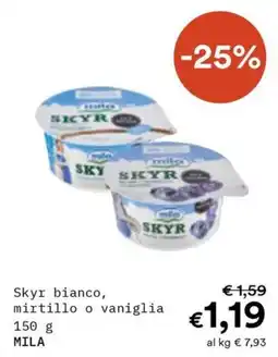 Borello Supermercati Skyr bianco, mirtillo o vaniglia MILA offerta