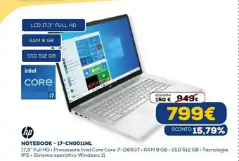 Euronics 17-cn0011nl computer portatile 43,9 cm (17.3") full hd intel® core™ i7 di undicesima generazione 8 gb ddr4-sdram 512 gb ssd w offerta